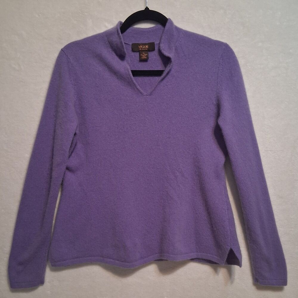 Victor Alfaro XL Sweater 100% Cashmere Light Purple Classic Preppy Old Money